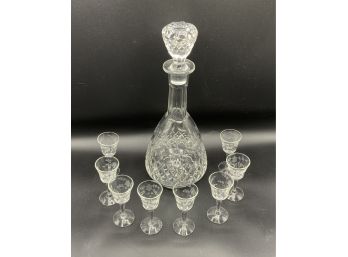 Crystal Decanter & 8 Cordial Glasses