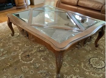 Ethan Allen  Beveled Glass & Wood Coffee Table