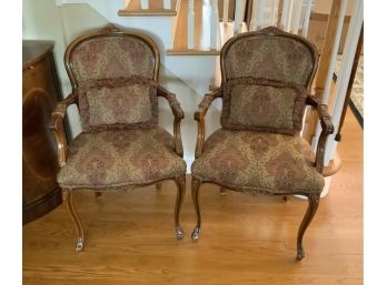 Pair Upholstered Arm Chairs ~ Beautiful Fabric ~