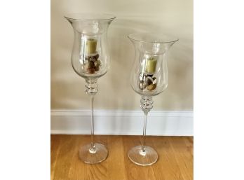 2 Pedestal Glass Candle Holders