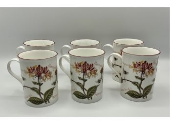 6 Vintage Laura Ashley Bone China Mugs  ~ Honeysuckle ~