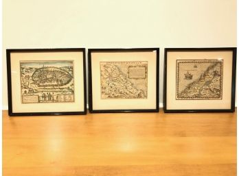 Set Of 3 Antique Framed Maps