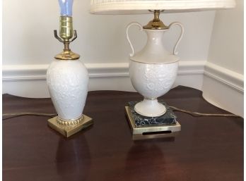 Lenox Ivory China Lamps With The Elegant And Classic Raised Floral Motif - Pair