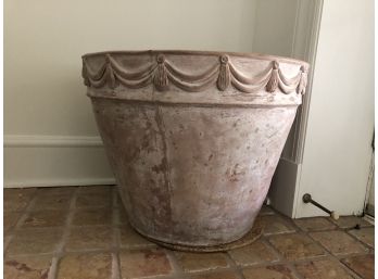 Oversized Classic Ceramic Decorative Planter With Elegant Carved Swag Detail