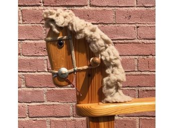 Vintage Plantation Pony Wood Rocking Horse With Wool Mane And Tail