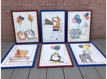 Framed Original Watercolor Drawings, Inspired By Boynton -Set Of 6