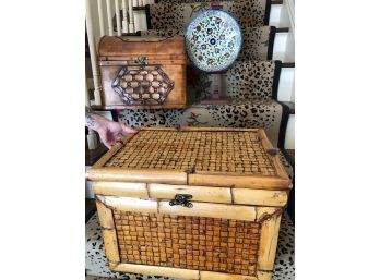 Wooden Boxes And Decorative Plate On Stand