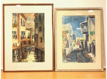 Duo Of Framed Original Signed Watercolors - Vintage