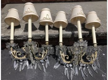 A Pair Of French Regency Candelabra Sconces With Hand Cut Crystal