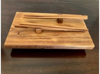 Handmade Sushi Set With Matching Pairs Of Chop Sticks And Stands.