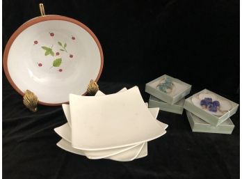 Cocktail Plates, Simon Pearce Beaded Napkin Rings, Whimsical Berry Motif Bowl