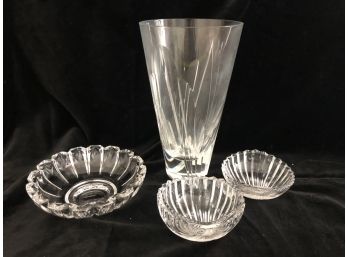 Villeroy & Boch Decorative Crystal Bowls  And A Tall Lenox Crystal Vase.