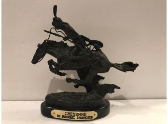 “Cheyenne” Bronze Sculpture Of Native American On Horse