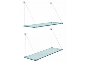Two Modern Glass And Cable Floating Shelf