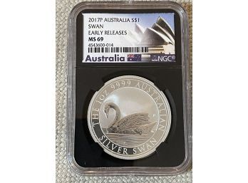 2017 P Australia $1 Swan Early Releases MS69 NGC Silver Bullion Coin