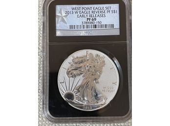 2013 Silver Eagle 1 Oz Bullion Coin West Point Eagle Set Reverse Proof PF 69 NGC