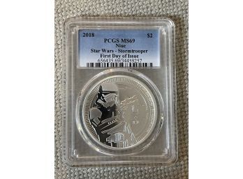 2018 Silver 1 Oz Bullion Coin MS 69 PCGS Niue Star Wars Storm Trooper