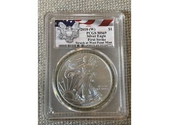 2018 Silver Eagle 1 Oz Bullion Coin West Point MS 69 PCGS First Strike