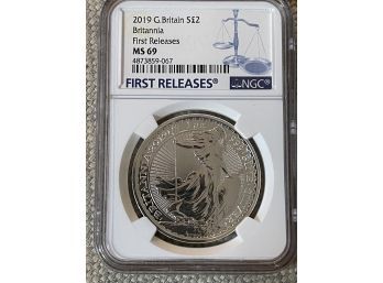 2019 Great Britain S $2 Britannia First Releases MS69 NGC Silver Bullion Coin