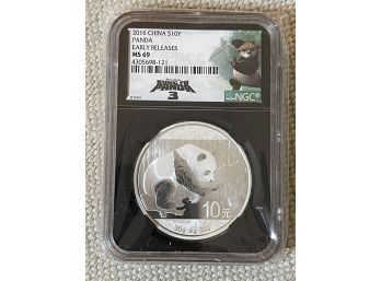 2016 China S10Y Silver Bullion Coin Panda Early Release MS69 NGC