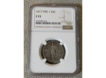 1917 Walking Liberty Silver Quarter NGC F15 Coin