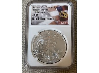 2018 Silver Eagle 1 Oz Bullion Coin West Point MS 69 NGC