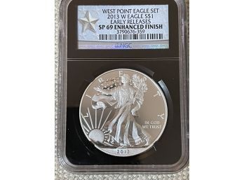 2013 Silver Eagle 1 Oz Bullion Coin West Point Eagle Set Enhanced Finish SP 69 NGC