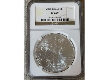 2008 Silver Eagle 1 Oz Bullion Coin MS 69 NGC
