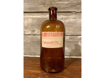 Antique Amber Bottle Morphine Label