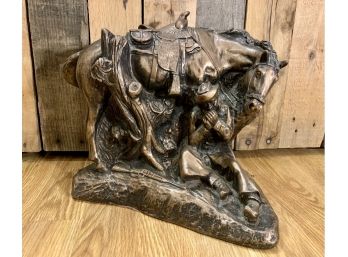 Vintage Copper Statue Cowboy Playing Harmonica