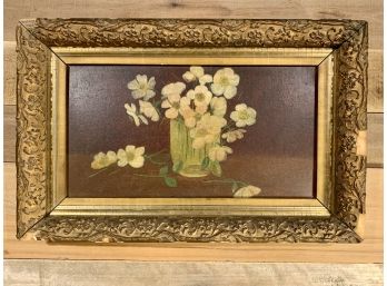 Antique Oil On Board Painting In Gold Gilt Frame