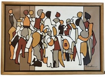 The Crowd - MCM Acrylic On Canvas Painting Signed By Selendler