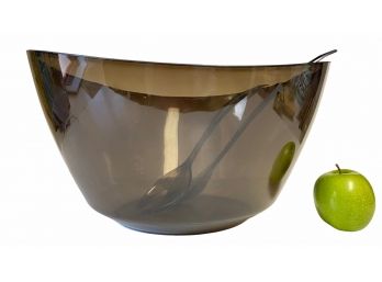 Vintage Large 15' Smoked Lucite Salad Bowl With Matching Servers