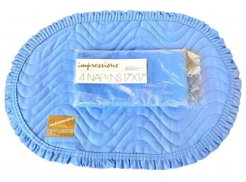 Vintage 12 Pc. Impressions Light Blue, Quilted Placemats & Napkins - Unused With Tags