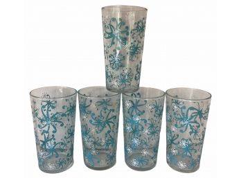 Five Vintage Atomic Star Burst Glass Tumblers