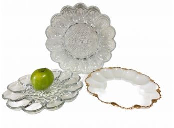 Three Vintage Deviled Egg Platters