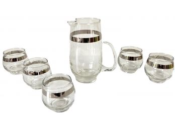 Vintage Six Piece Glass Silver Rimmed Cocktail Set