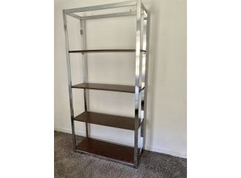 Vintage Chrome Etagere With Wood Shelves