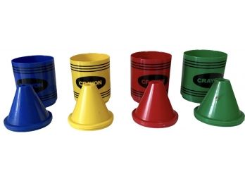 Four Vintage Crayon Plastic Drink Mugs With Tops