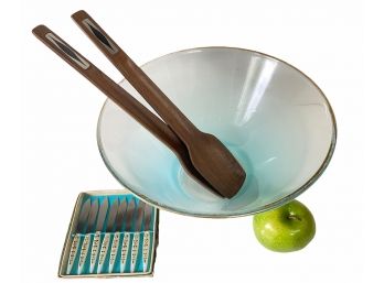 MCM Group, Spreaders, Blendo Glass Bowl And Atomic Walnut Servers