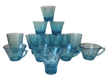 Vintage Aqua Blue Dimpled Glassware