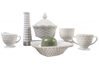 Six Piece Collection Of Vintage Milk Glass,  Including Vase From E.O. Brody Co. (E)