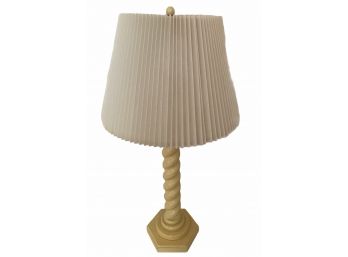 Mid Century Pale Yellow Spiral Wood Table Lamp.