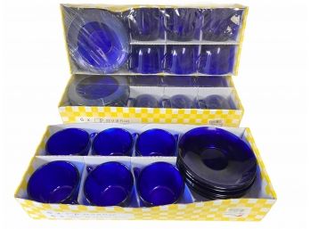 18 French Cobalt Blue Glass Demitasse Cups & Saucers - New In Box