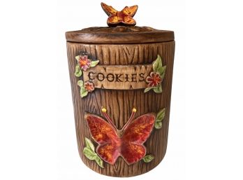 Vintage Wood Grain Butterfly Cookie Jar