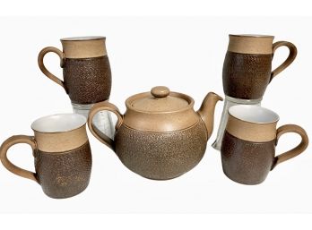 MINT Vintage Denby Of England Stoneware Teapot With Four Mugs