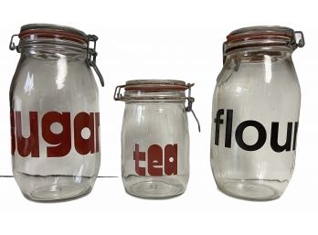 Vintage 1970s  Flour- Sugar-Tea Mason Jar Canisters