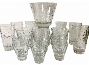 Pristine Vintage Dimpled 18 Piece Glass Barware Set