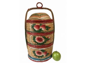 Vintage Hand Painted Stacked Wicker Baskets