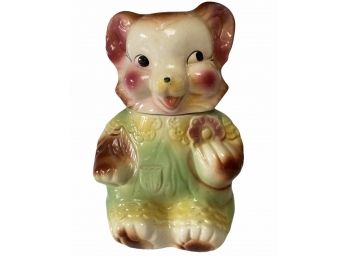 Vintage Teddy Bear Holding Flowers Cookie Jar